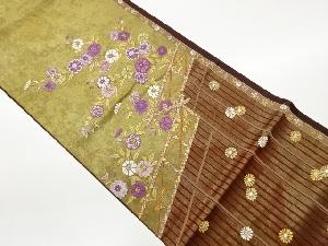 引箔帝王紫欄干に菊模様織出し袋帯